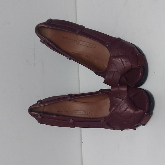 Marc Jacob's leather peep toe platform heels burgundy wine - Picture 2 of 6